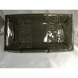 HILBORN POTTERY 14.75" x 8" Serving Dish Platter Tray Dark Olive Green -Preowned